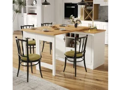 Mesa de bar extensible - 120/180 x 76 cm - con LED + 2 puertas + 2 cajones - Rotación 360° - MDF - Blanco