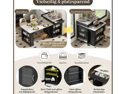 Mesa de bar extensible con tablero extraíble - 80 x 71/111/151 x 92 cm - con puerta + cajón - MDF + cristal - blanco + negro