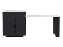 Mesa de bar extensible con almacenaje - 133-202 x 70 x 93,5 cm - con 2 cajones + 4 compartimentos - MDF - negra