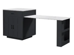 Mesa de bar extensible con almacenaje - 133-202 x 70 x 93,5 cm - con 2 cajones + 4 compartimentos - MDF - negra