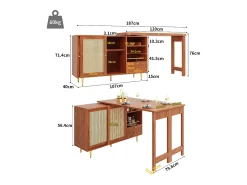 Mesa de bar giratoria con puerta de ratán y estante abierto - Mesa de comedor de madera - Marrón - 107 x 40 x 71,4 cm