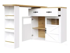 Mesa de bar giratoria de madera con 2 puertas y 1 cajón, con tablero extensible - (138-204) x 39 x 104 cm - blanco