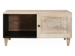 Mesa de Café Beige 80 x 50 x 40 cm madera maciza de mango