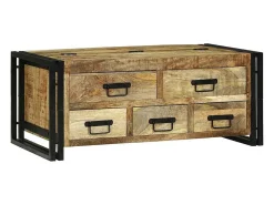 Mesa de Café con cajón Marrón Madera maciza de mango rugosa