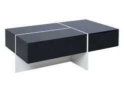 Mesa de café de 3 másditas, con LED y aplicación, panel de partículas, blanco y negro, 100x50 x34.5 cm
