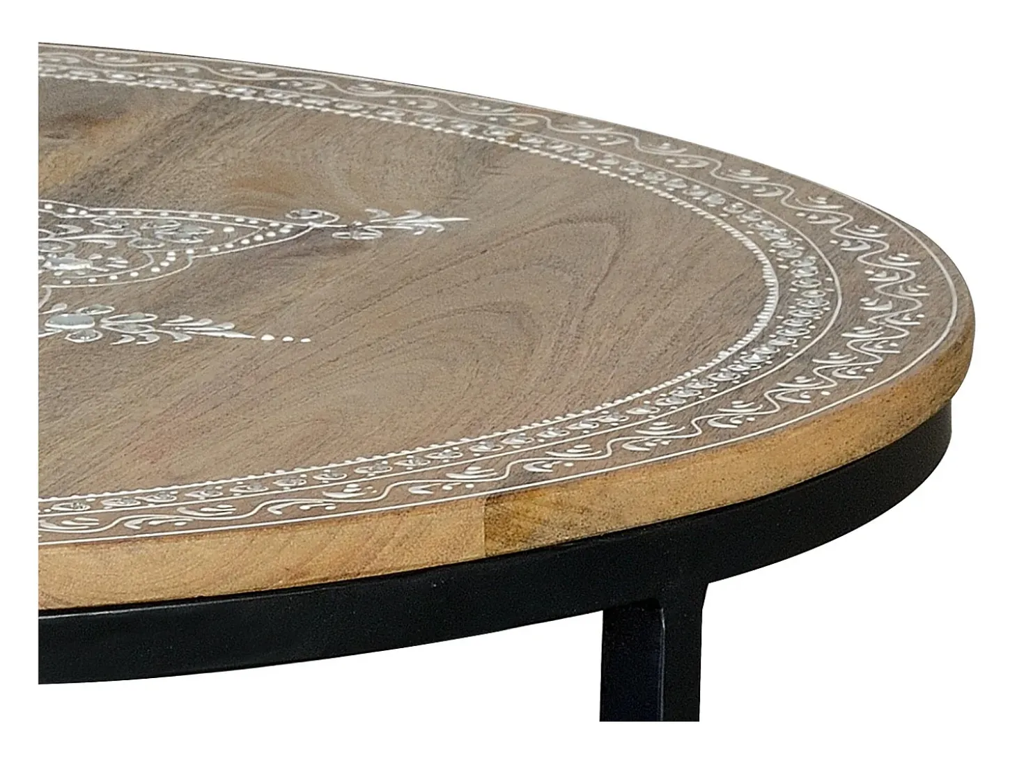 Mesa de café madera de mango y patas de metal natural y negro
