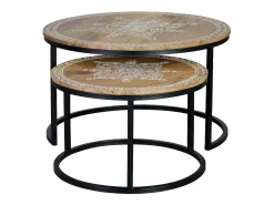Mesa de café madera de mango y patas de metal natural y negro