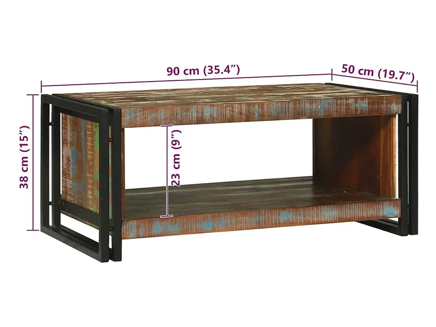 Mesa de Café Marrón 90 x 50 x 38 cm madera maciza reciclada