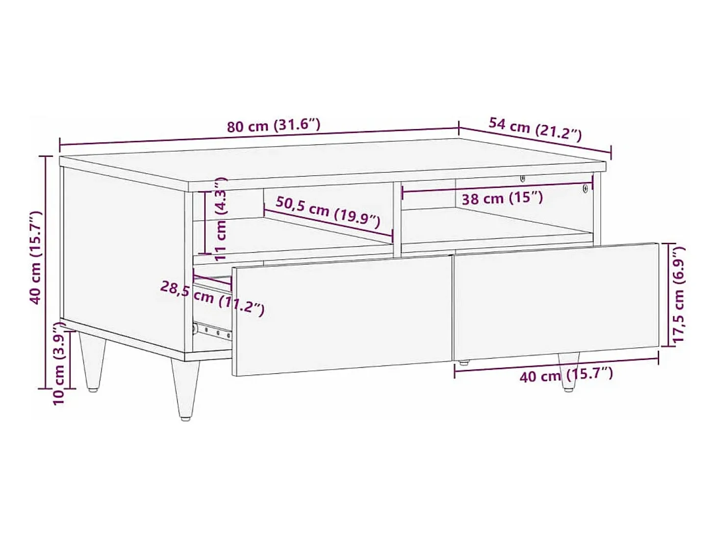 Mesa de Café Marrón miel 80 x 54 x 40 cm madera maciza de mango