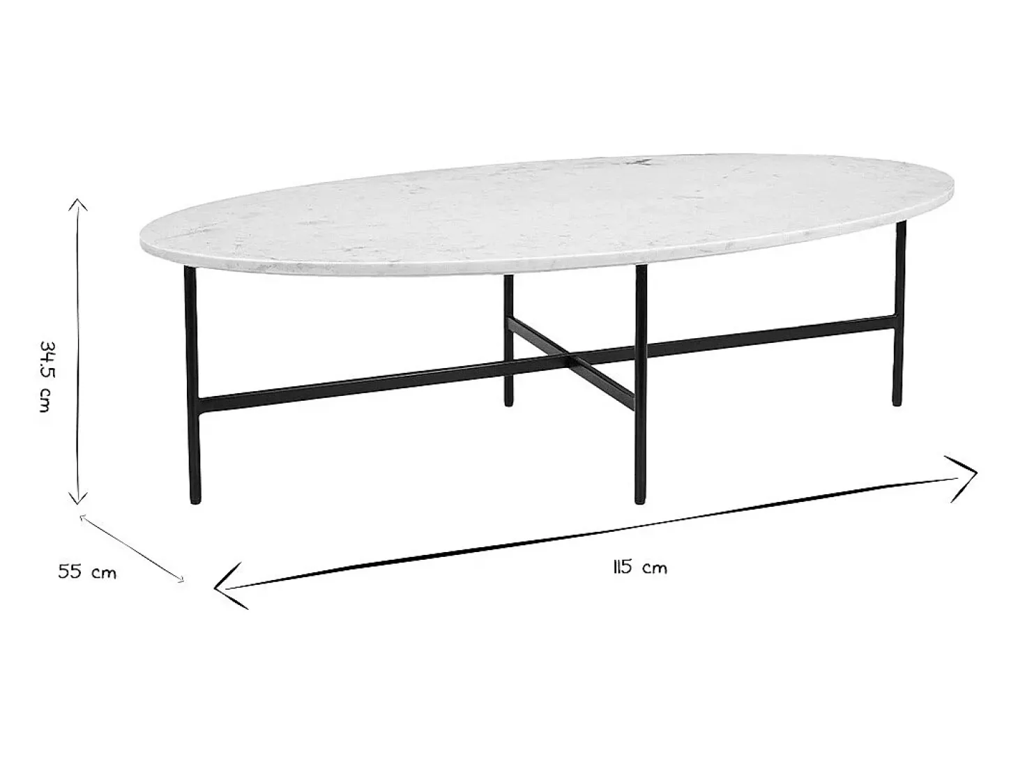 Mesa de café oval de mármol blanco y metal negro L115 cm CARRARE
