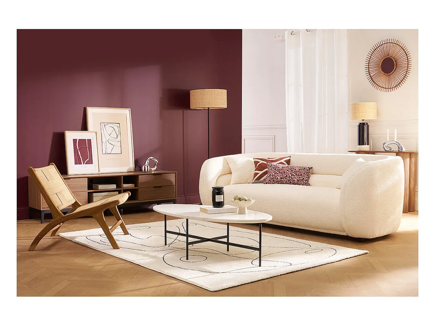 Mesa de café oval de mármol blanco y metal negro L115 cm CARRARE