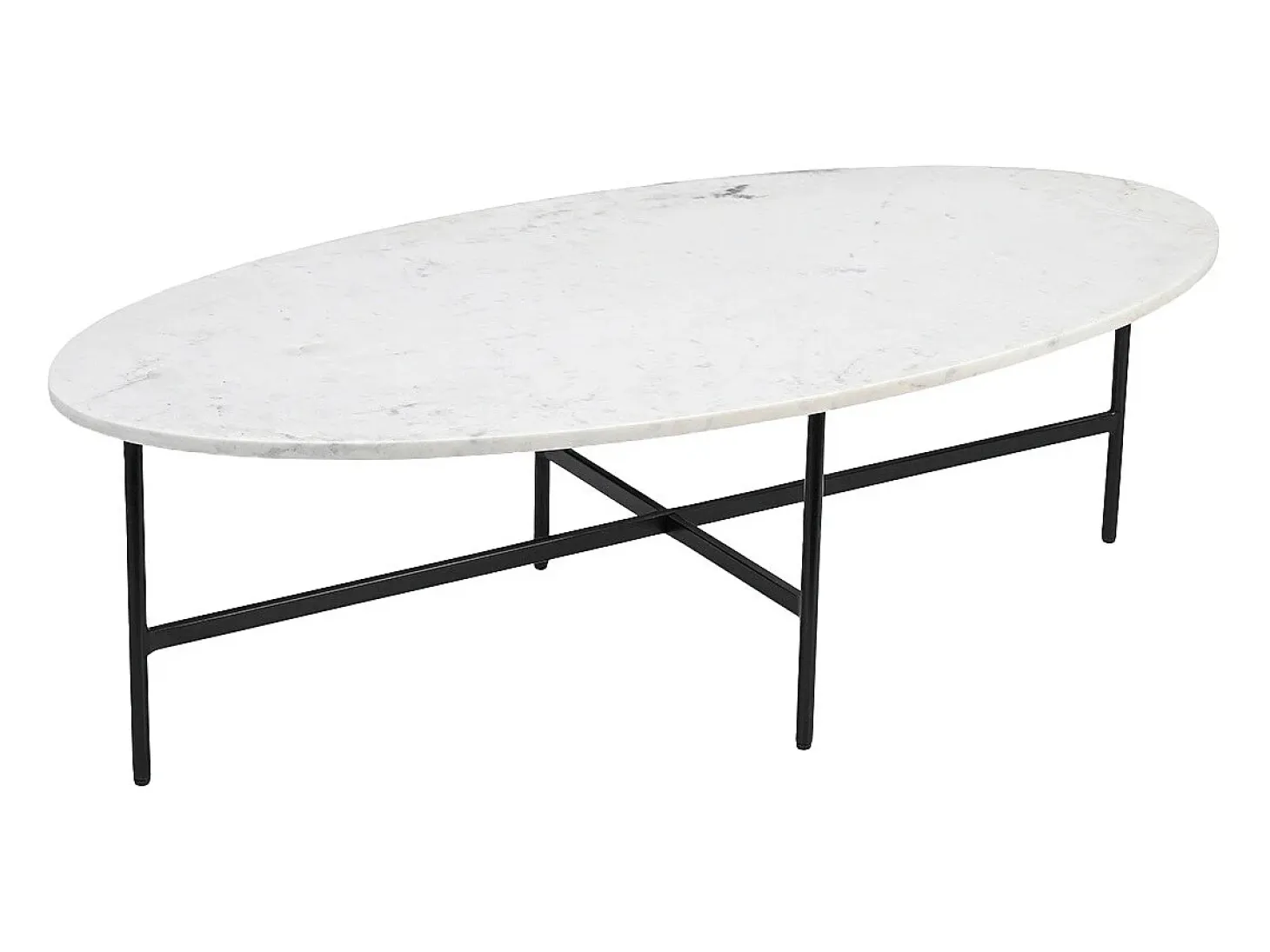 Mesa de café oval de mármol blanco y metal negro L115 cm CARRARE