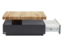 Mesa de centro - 1 cajón y tablero pivotante - MDF - Color: antracita y roble. KYRIA