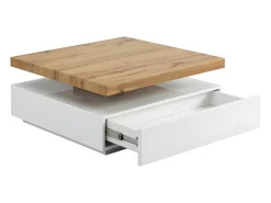 Mesa de centro - 1 cajón y tablero pivotante - MDF - Color: blanco y roble. KYRIA