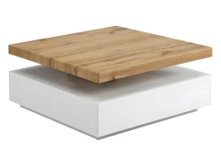 Mesa de centro - 1 cajón y tablero pivotante - MDF - Color: blanco y roble. KYRIA