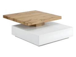 Mesa de centro - 1 cajón y tablero pivotante - MDF - Color: blanco y roble. KYRIA