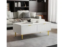 Mesa de centro - 2 cajones - diseño de rayas verticales - Blanco