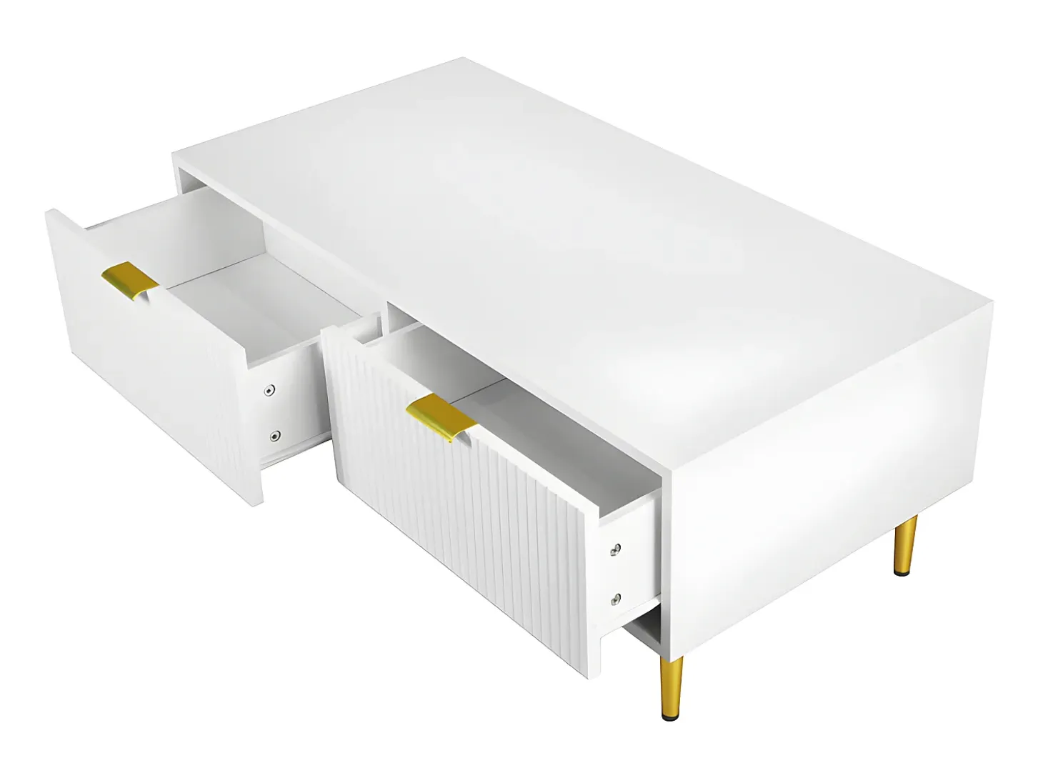 Mesa de centro - 2 cajones - diseño de rayas verticales - Blanco