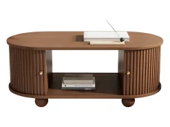 Mesa de centro 100×50×40 cm - con 2 puertas correderas - compartimento de almacenamiento - marrón