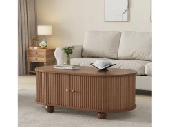 Mesa de centro 100×50×40 cm - con 2 puertas correderas - compartimento de almacenamiento - marrón