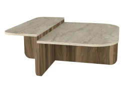 Mesa de centro - Efecto travertino beige y natural oscuro - MARALIA