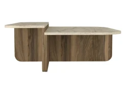 Mesa de centro - Efecto travertino beige y natural oscuro - MARALIA