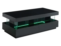 Mesa de centro - MDF lacado - LEDs - 2 cajones y 2 estantes - Negro - FABIO II