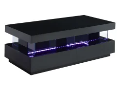 Mesa de centro - MDF lacado - LEDs - 2 cajones y 2 estantes - Negro - FABIO II