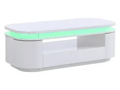 Mesa de centro 4 puertas y 1 cajón con LEDs - MDF - Color: blanco lacado - VANDANA