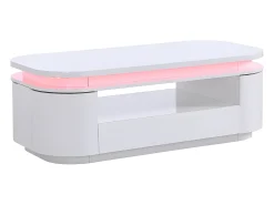 Mesa de centro 4 puertas y 1 cajón con LEDs - MDF - Color: blanco lacado - VANDANA