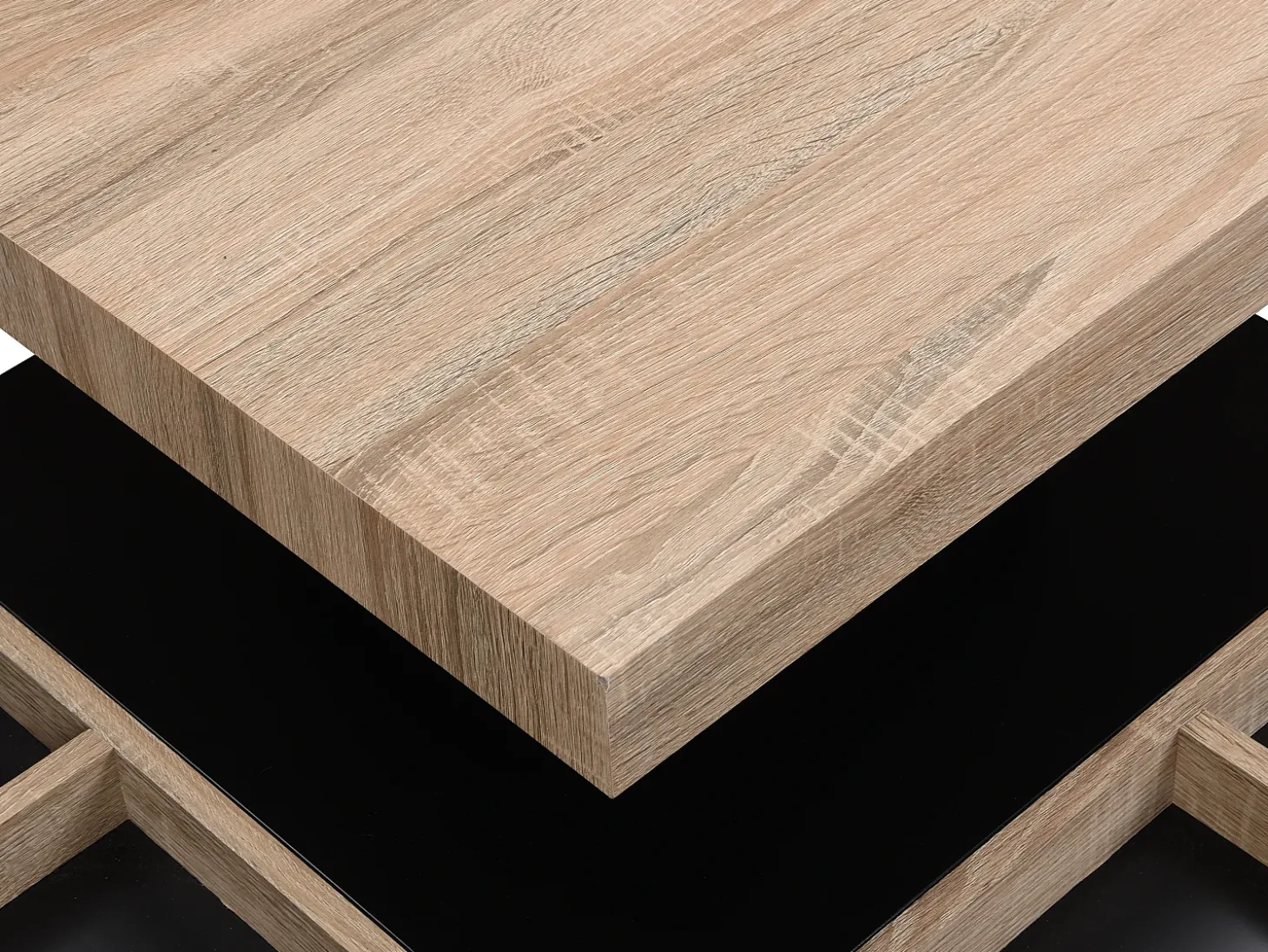 Mesa de centro - Tablero pivotante - MDF lacado negro y natural claro - FAUSTO