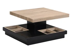 Mesa de centro - Tablero pivotante - MDF lacado negro y natural claro - FAUSTO