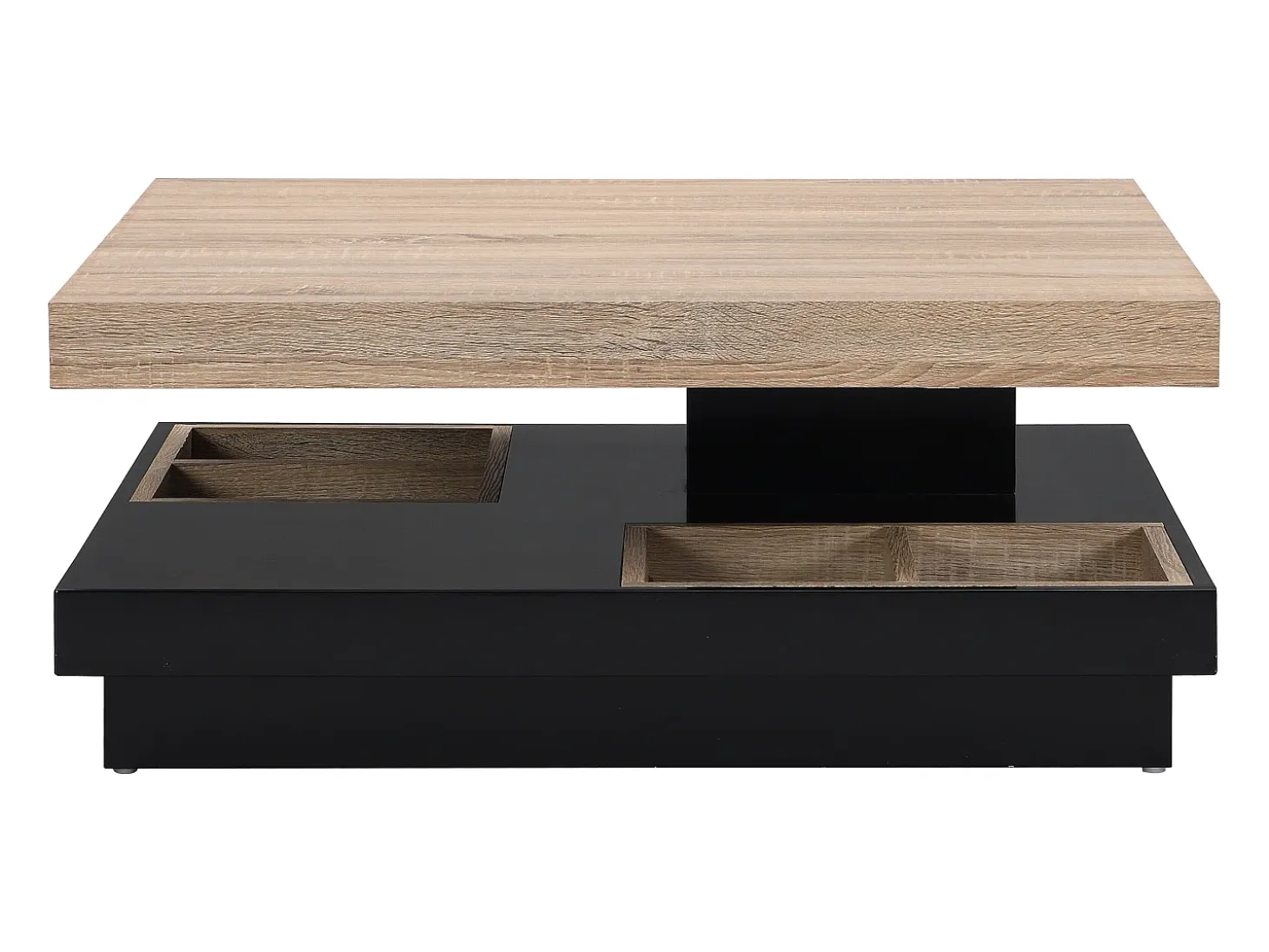 Mesa de centro - Tablero pivotante - MDF lacado negro y natural claro - FAUSTO