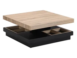 Mesa de centro - Tablero pivotante - MDF lacado negro y natural claro - FAUSTO