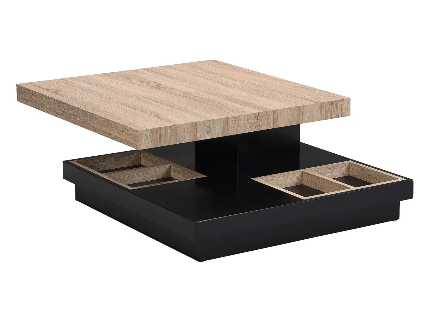 Mesa de centro - Tablero pivotante - MDF lacado negro y natural claro - FAUSTO