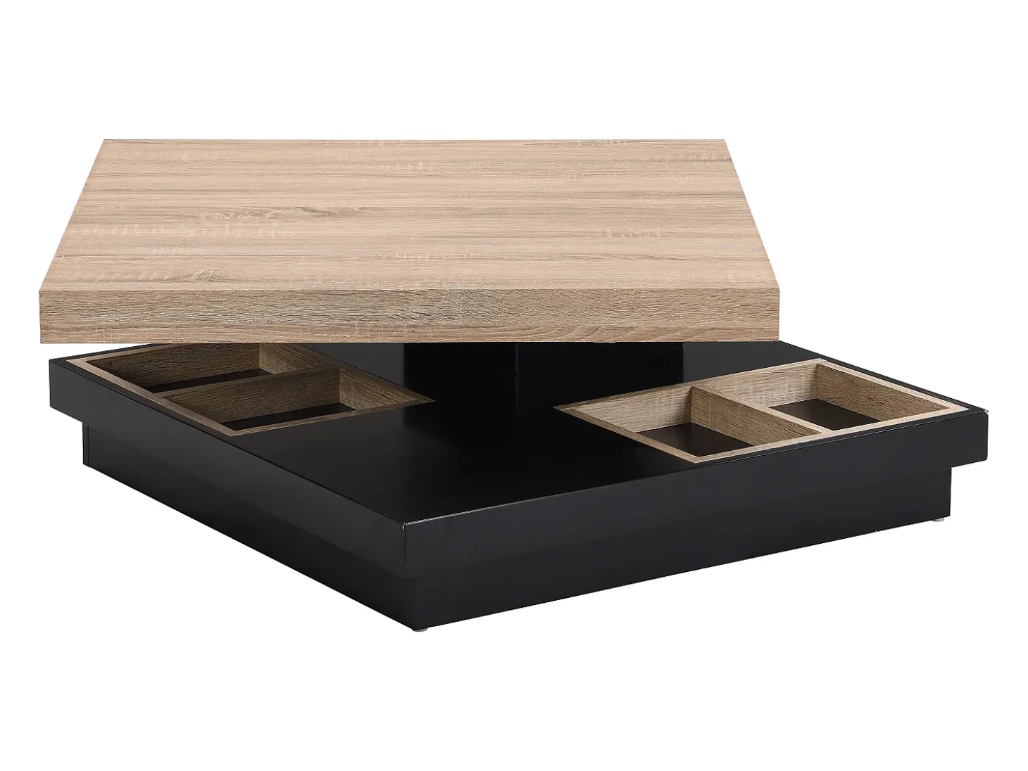 Mesa de centro - Tablero pivotante - MDF lacado negro y natural claro - FAUSTO