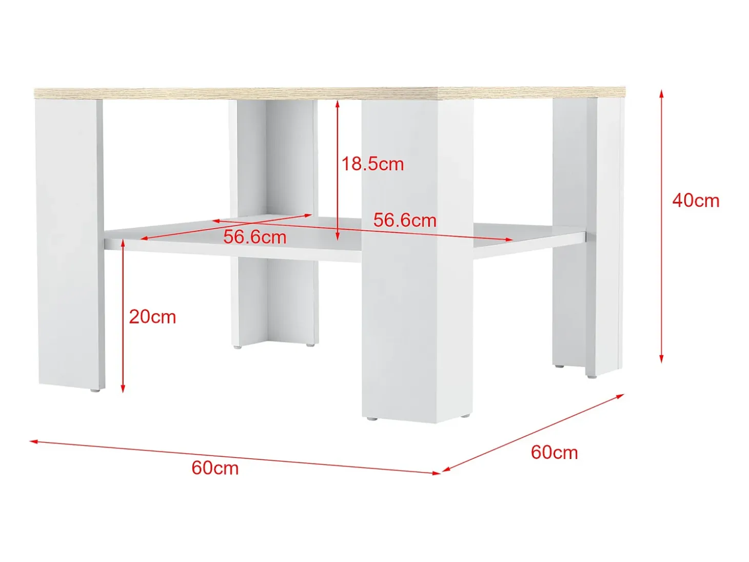 Mesa de centro 60 x 60 x 40 cm efecto blanco y roble 03_0008432