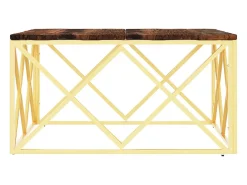 Mesa de centro acero inoxidable madera maciza reciclada dorada