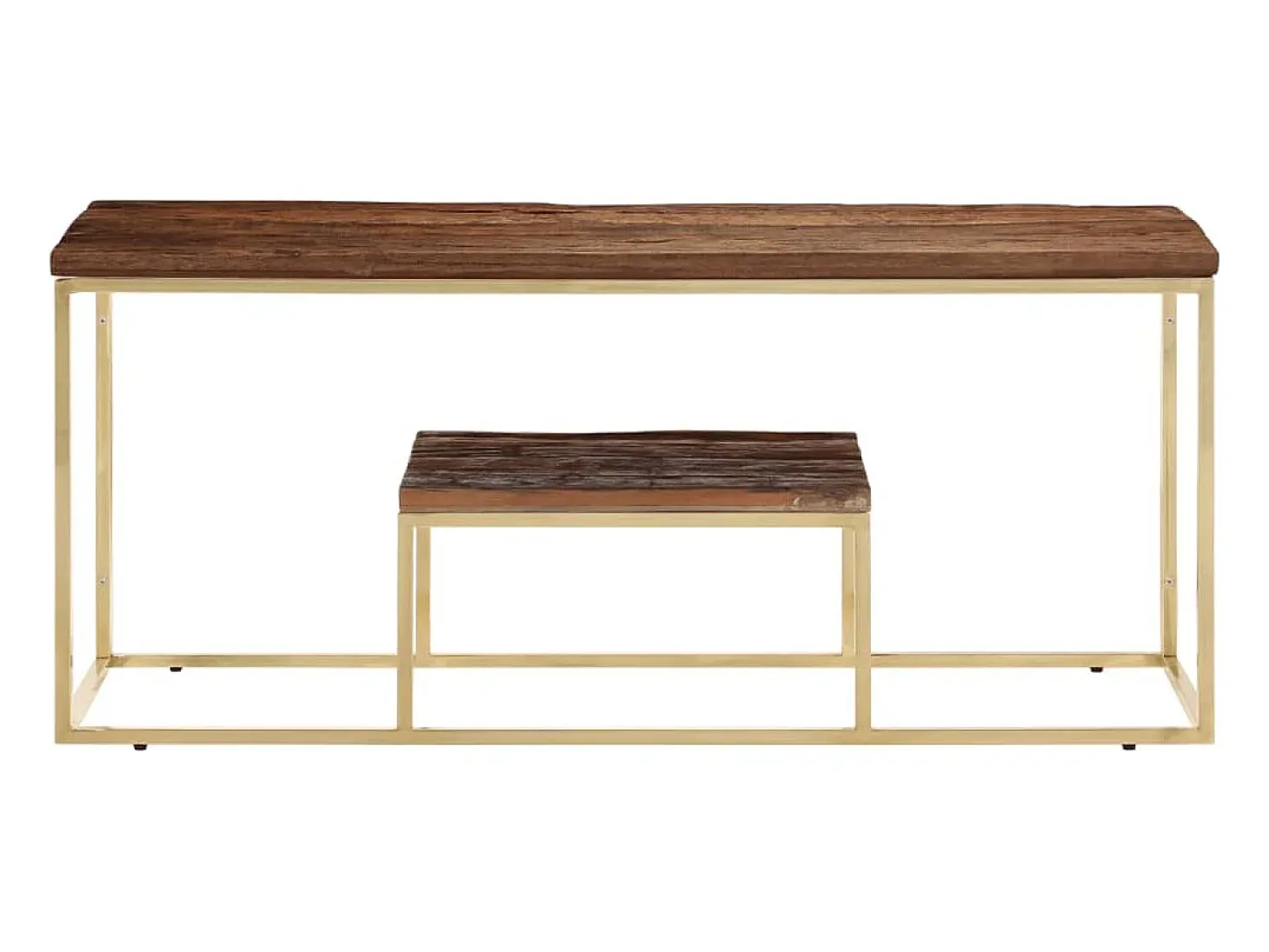 Mesa de centro acero inoxidable madera maciza traviesa dorado