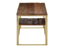 Mesa de centro acero inoxidable madera maciza traviesa dorado