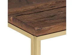 Mesa de centro acero inoxidable madera maciza traviesa dorado