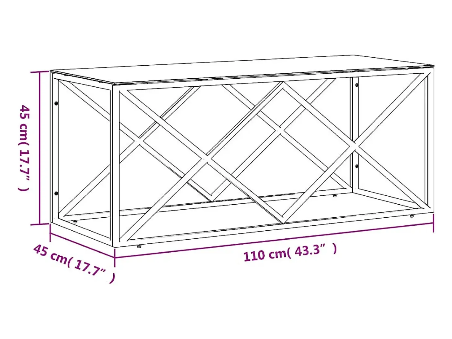 Mesa de centro acero inoxidable y vidrio 110x45x45 cm