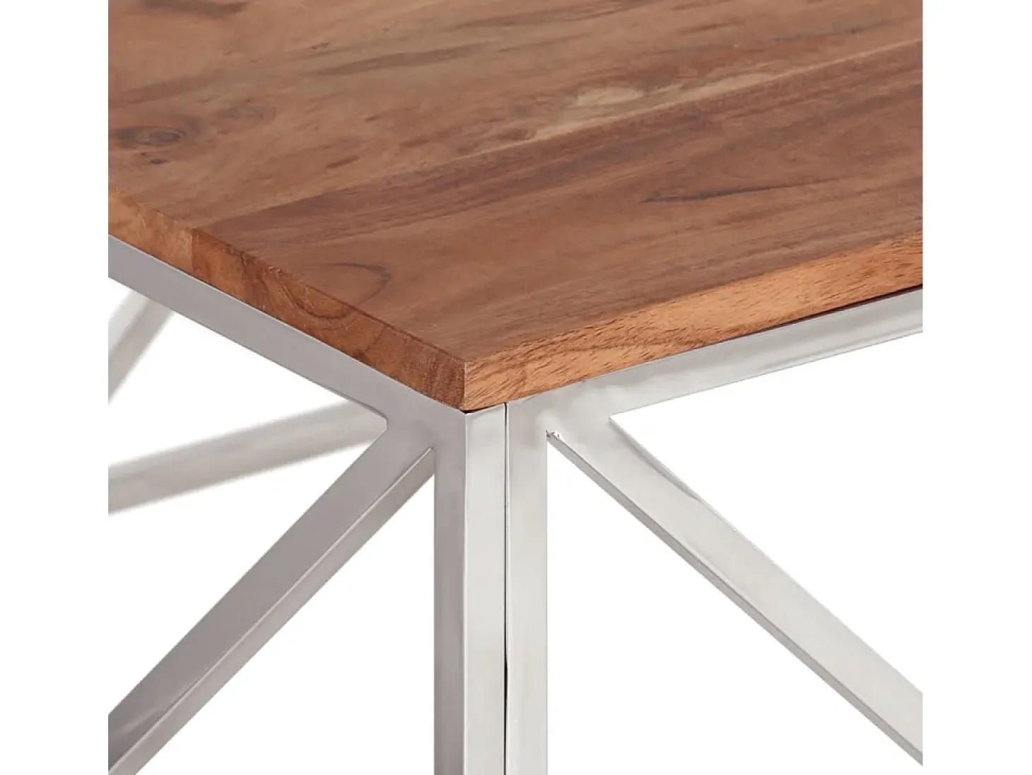 Mesa de centro acero inoxidable plateado y madera maciza acacia