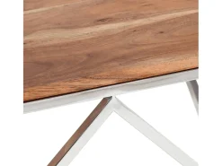 Mesa de centro acero inoxidable plateado y madera maciza acacia