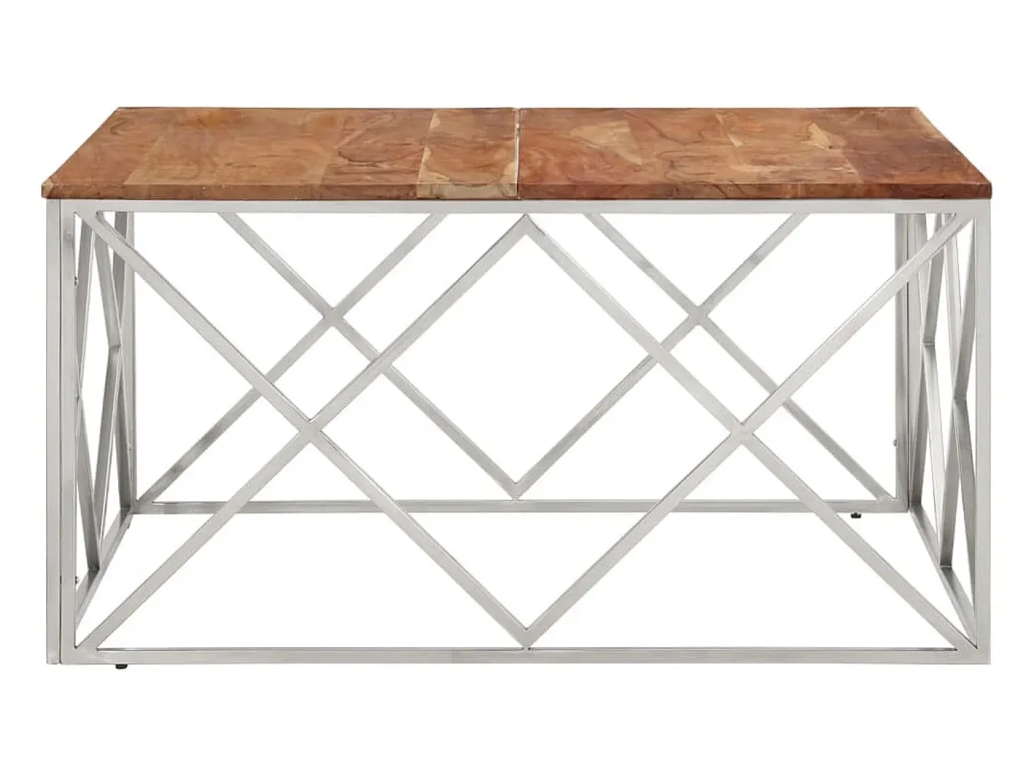 Mesa de centro acero inoxidable plateado y madera maciza acacia