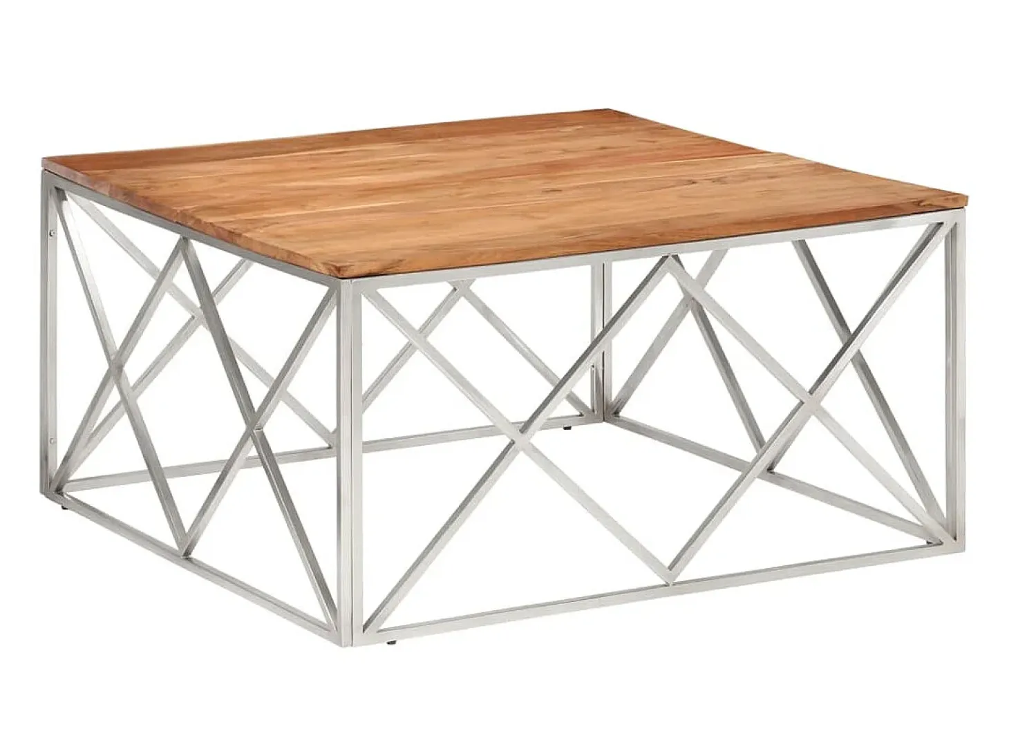 Mesa de centro acero inoxidable plateado y madera maciza acacia