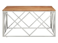 Mesa de centro acero inoxidable plateado y madera maciza acacia