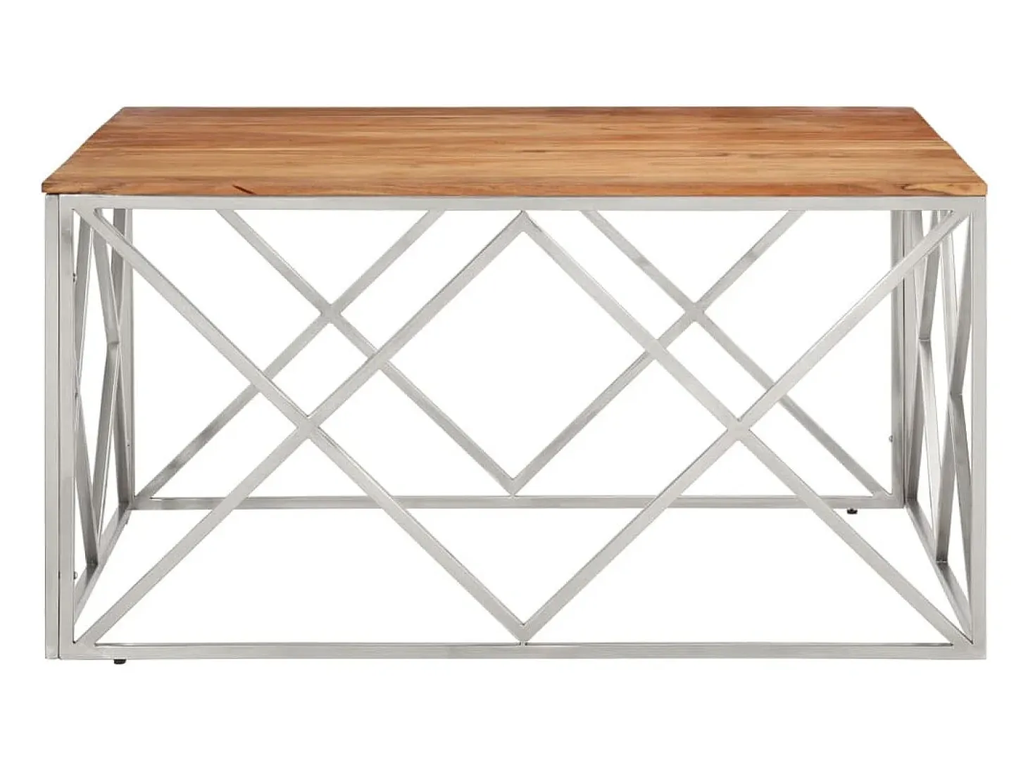 Mesa de centro acero inoxidable plateado y madera maciza acacia
