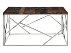 Mesa de centro acero inoxidable madera maciza traviesa plateado