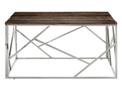 Mesa de centro acero inoxidable madera maciza traviesa plateado